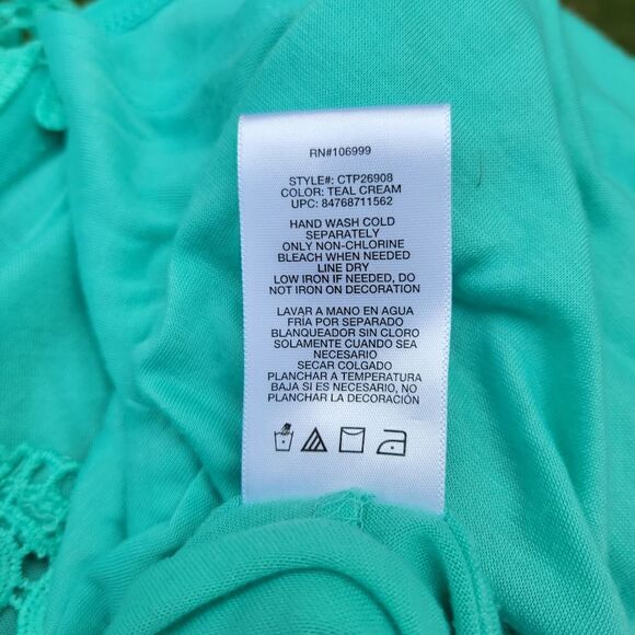 Catalina Woman's Swimsuit Cover up, beach cover up Kimono, Teal Cream , Large - Picture 10 of 11